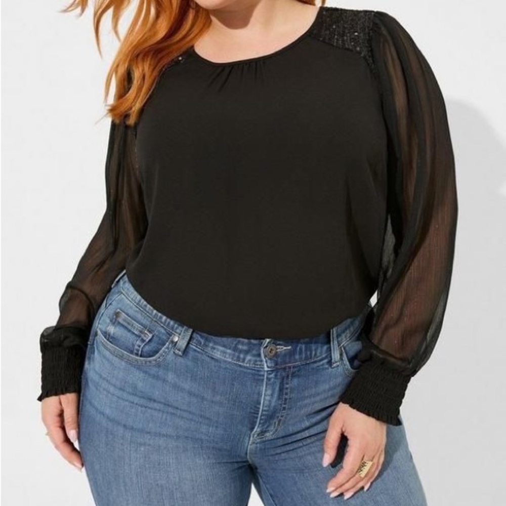 NWT Torrid Georgette Sequin Long Sleeve Blouse Size 1